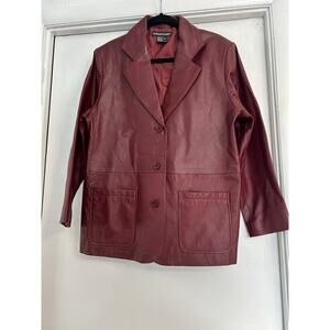 Savannah Red Leather Nylon Lined Size 12 Women’s Blazer Jacket Vintage